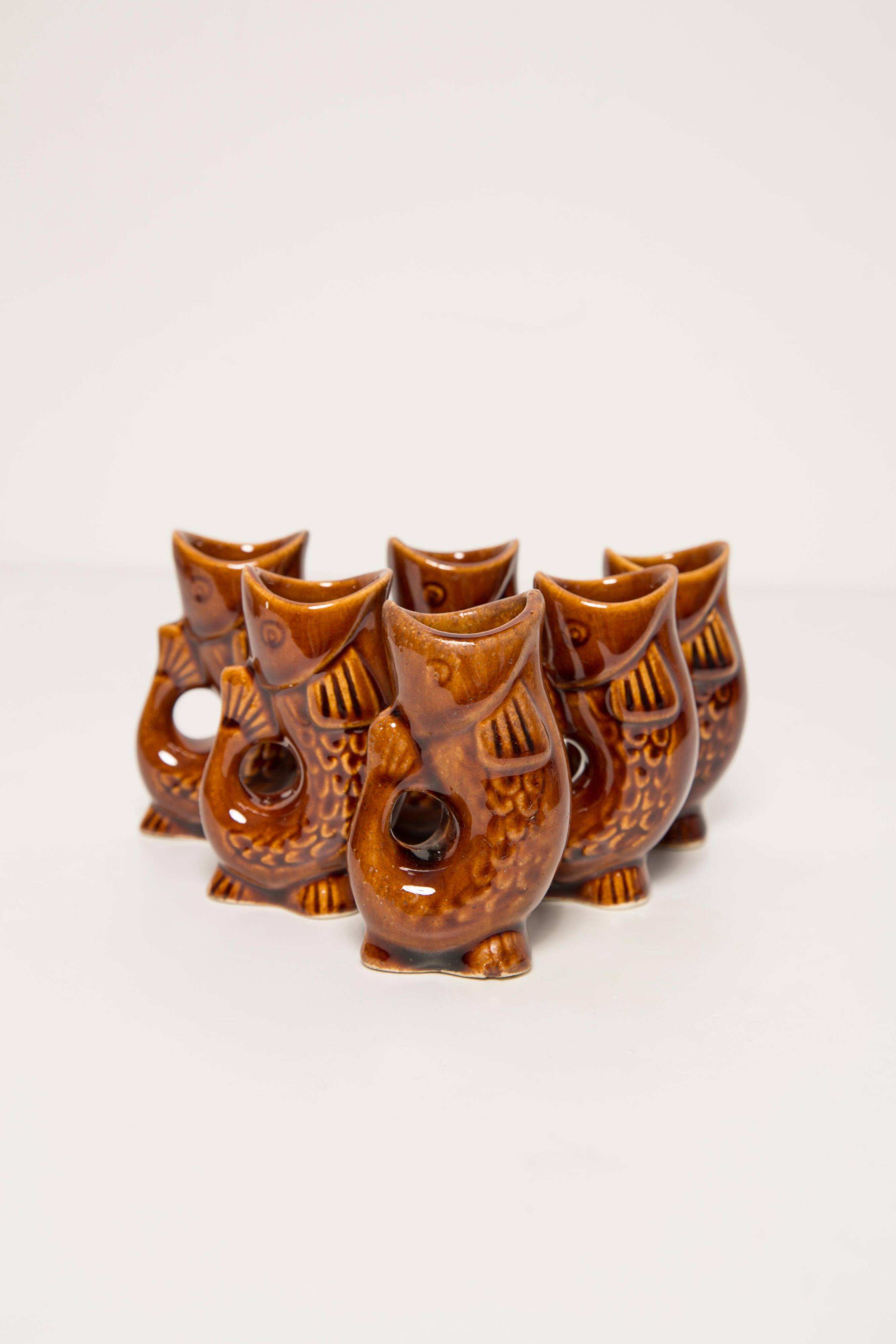 Set de 7 poissons en verre brun, Europe, 1960s