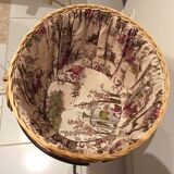 Vintage black metal tripod worker basket and wicker lid