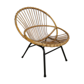 Fauteuil corbeille en rotin 1960