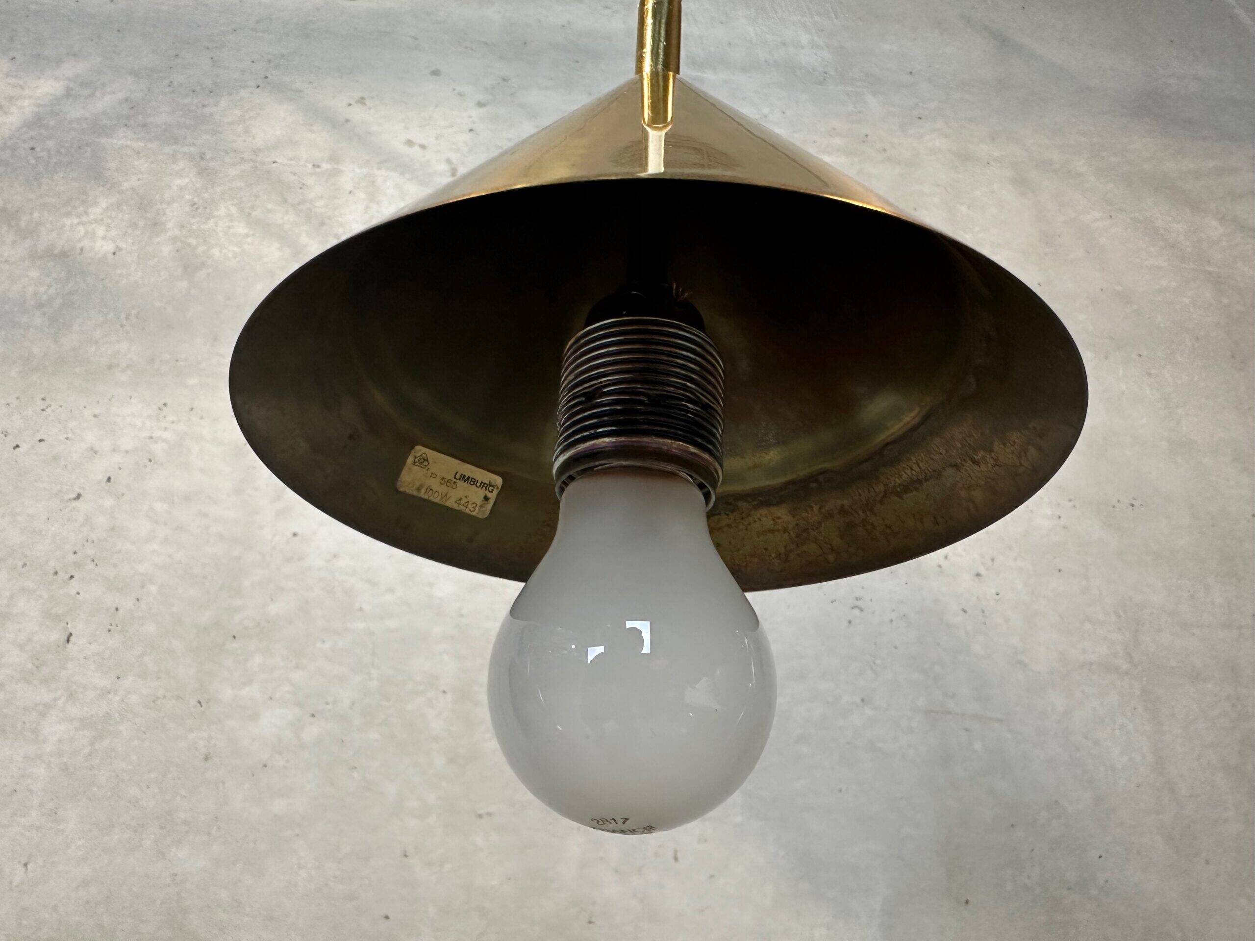 Vintage Glashütte Limburg pendant lamp – opaline and brass