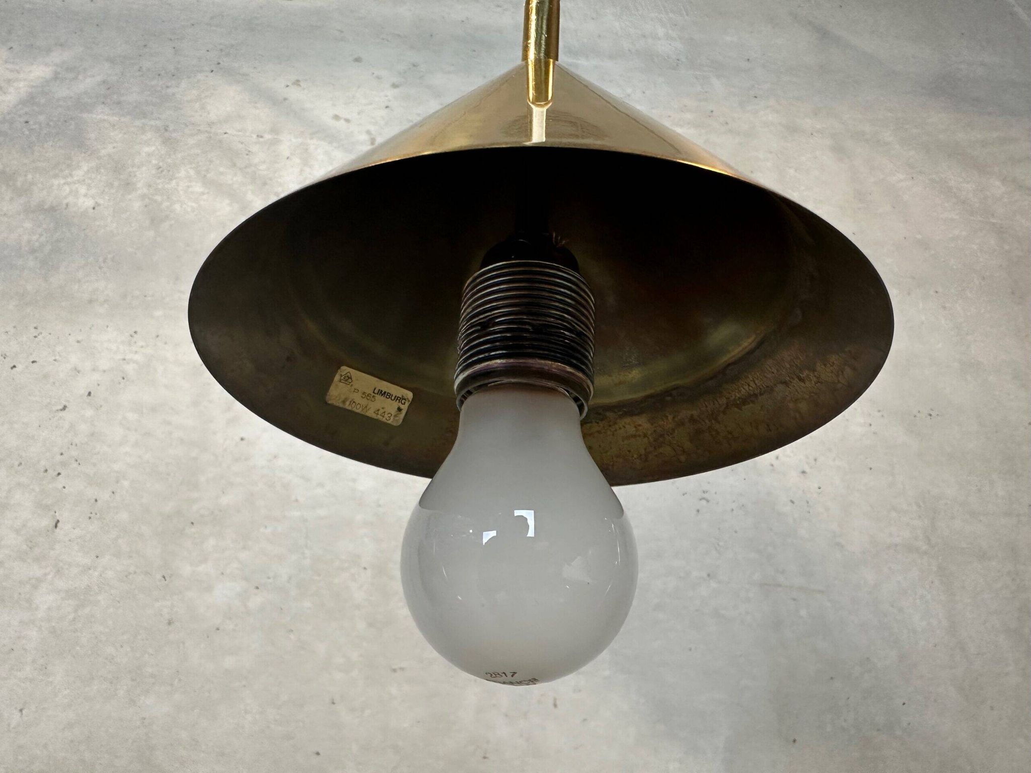 Vintage Glashütte Limburg pendant lamp – opaline and brass