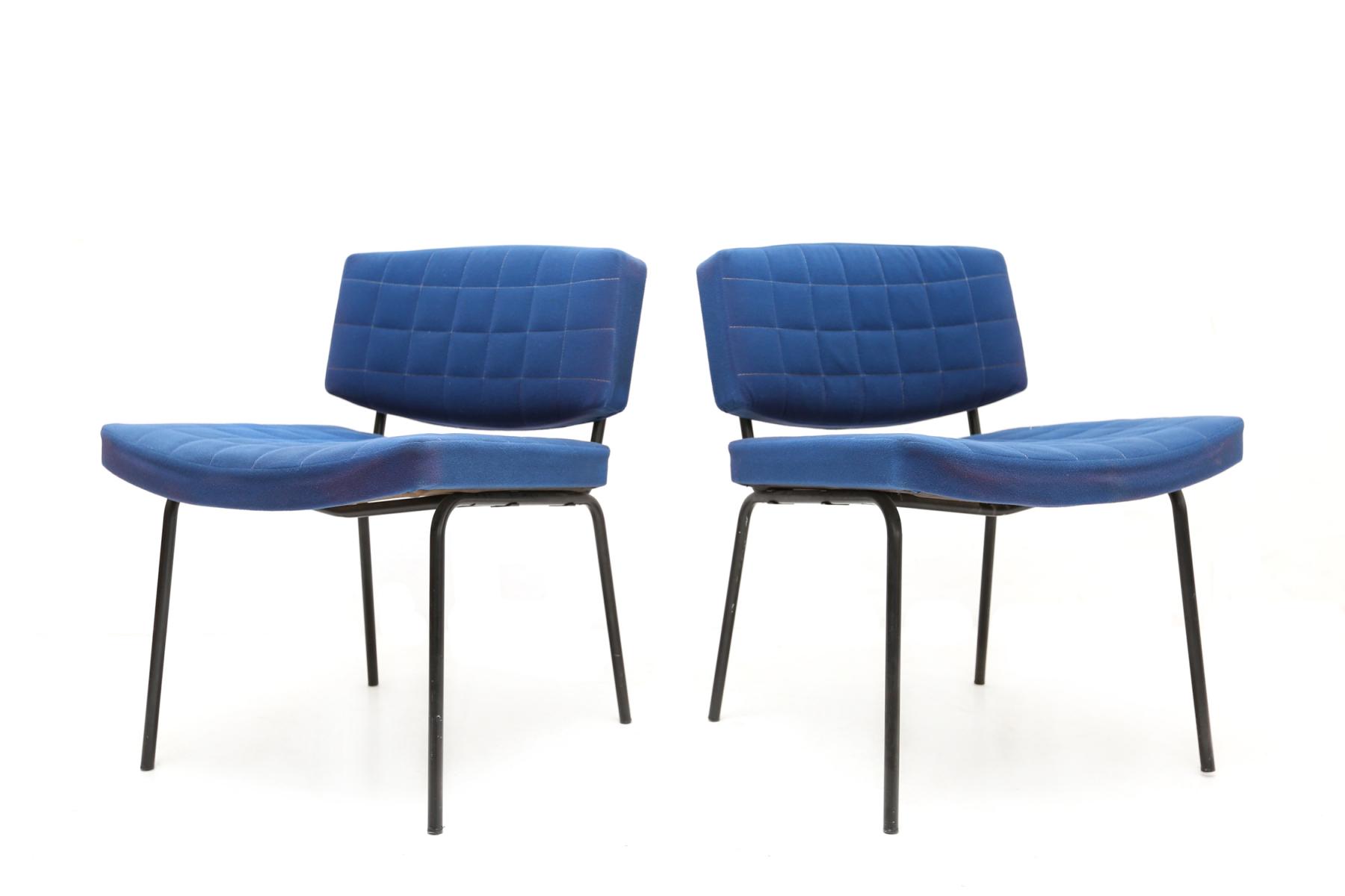 Pair of chairs royal blue Pierre Guariche for Meurop 1950 s