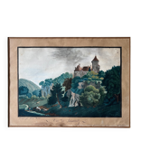 Watercolour painting XVIII "View of Lasaratz - Château de Sarraz" Canton of Va