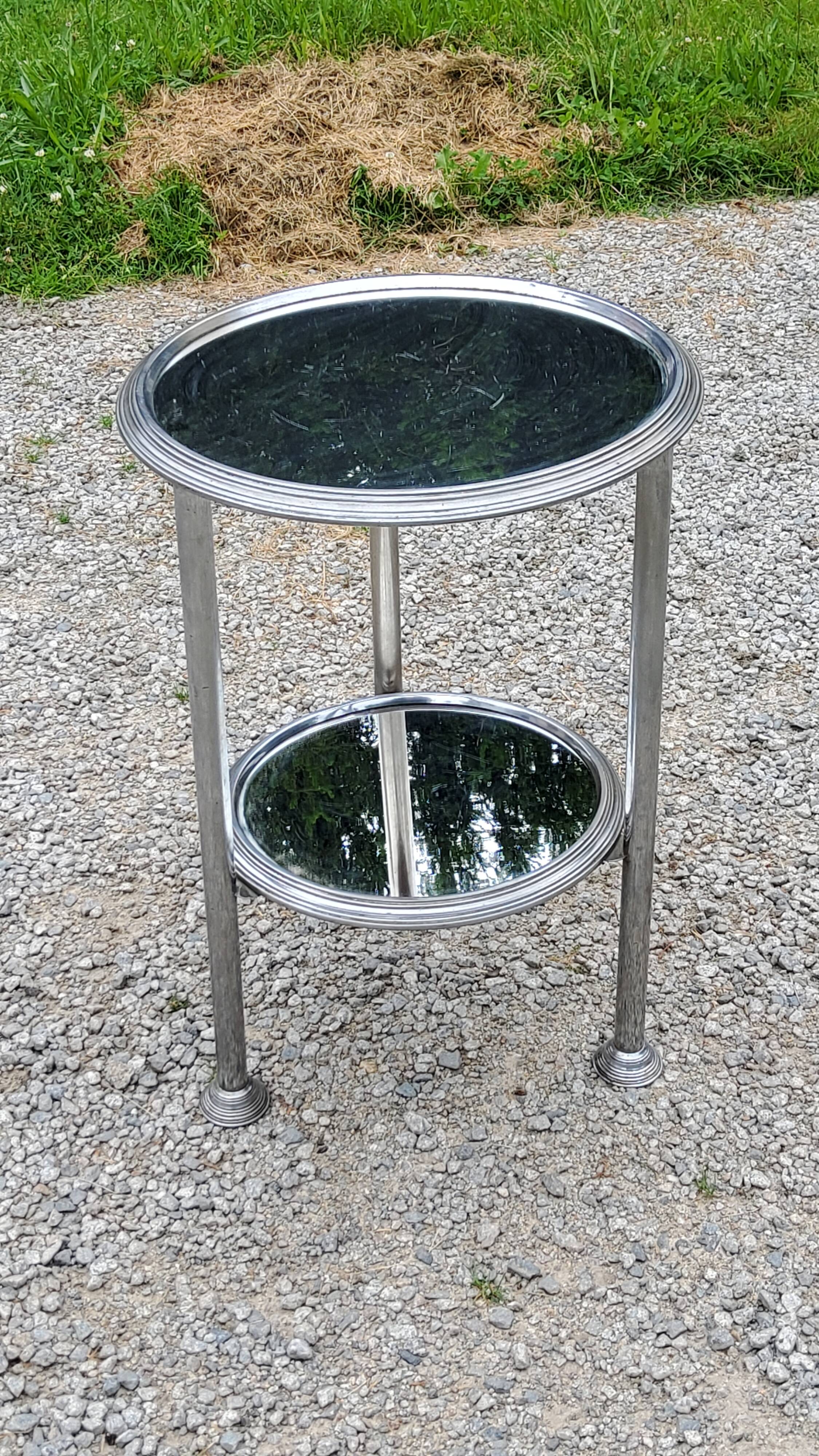 Art Deco side table, end table in chromed metal and mirror, 1930