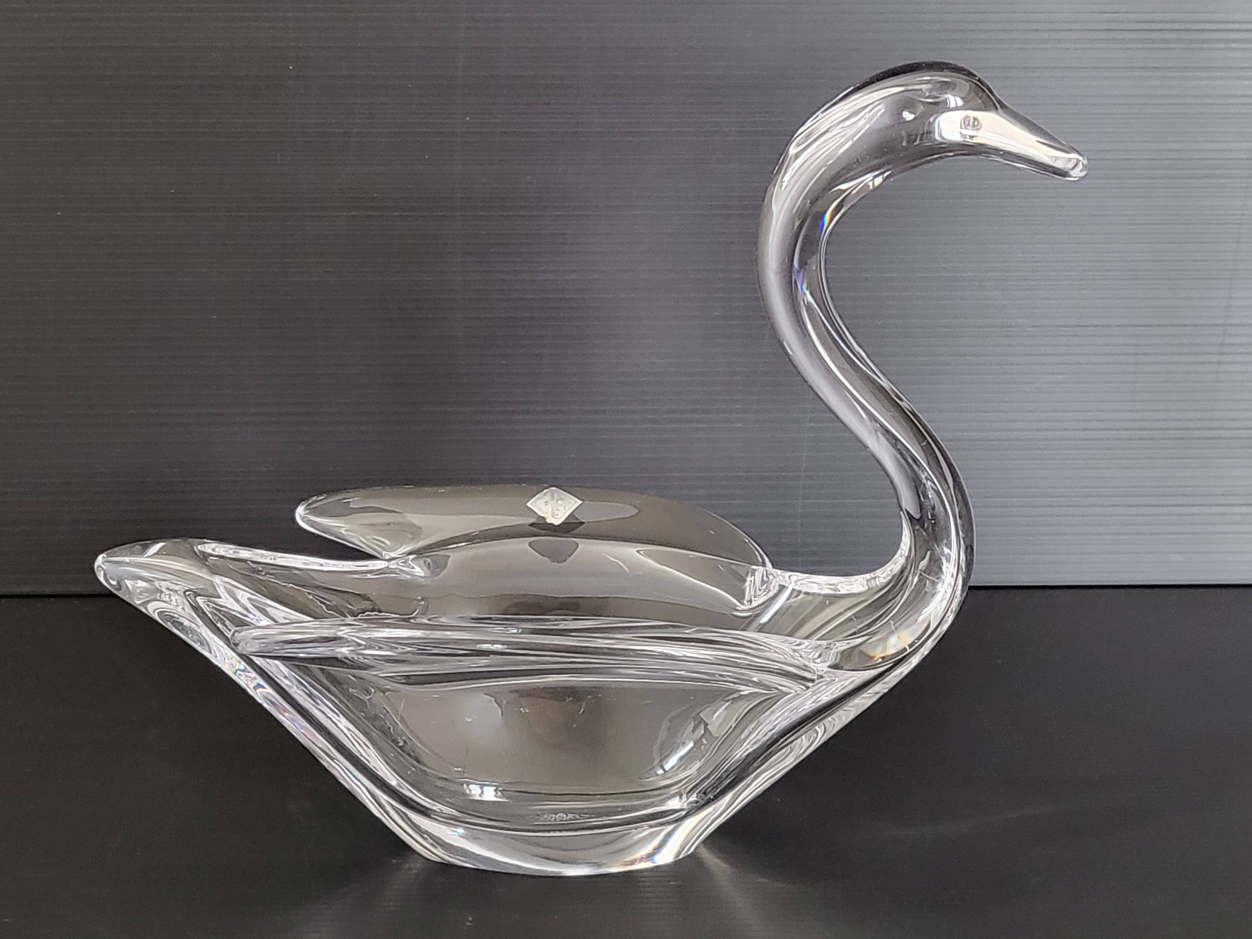 Vintage swan pocket in crystal from Vannes 1970