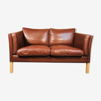 Vintage danish mid century stouby 2 person sofa in cognac leather