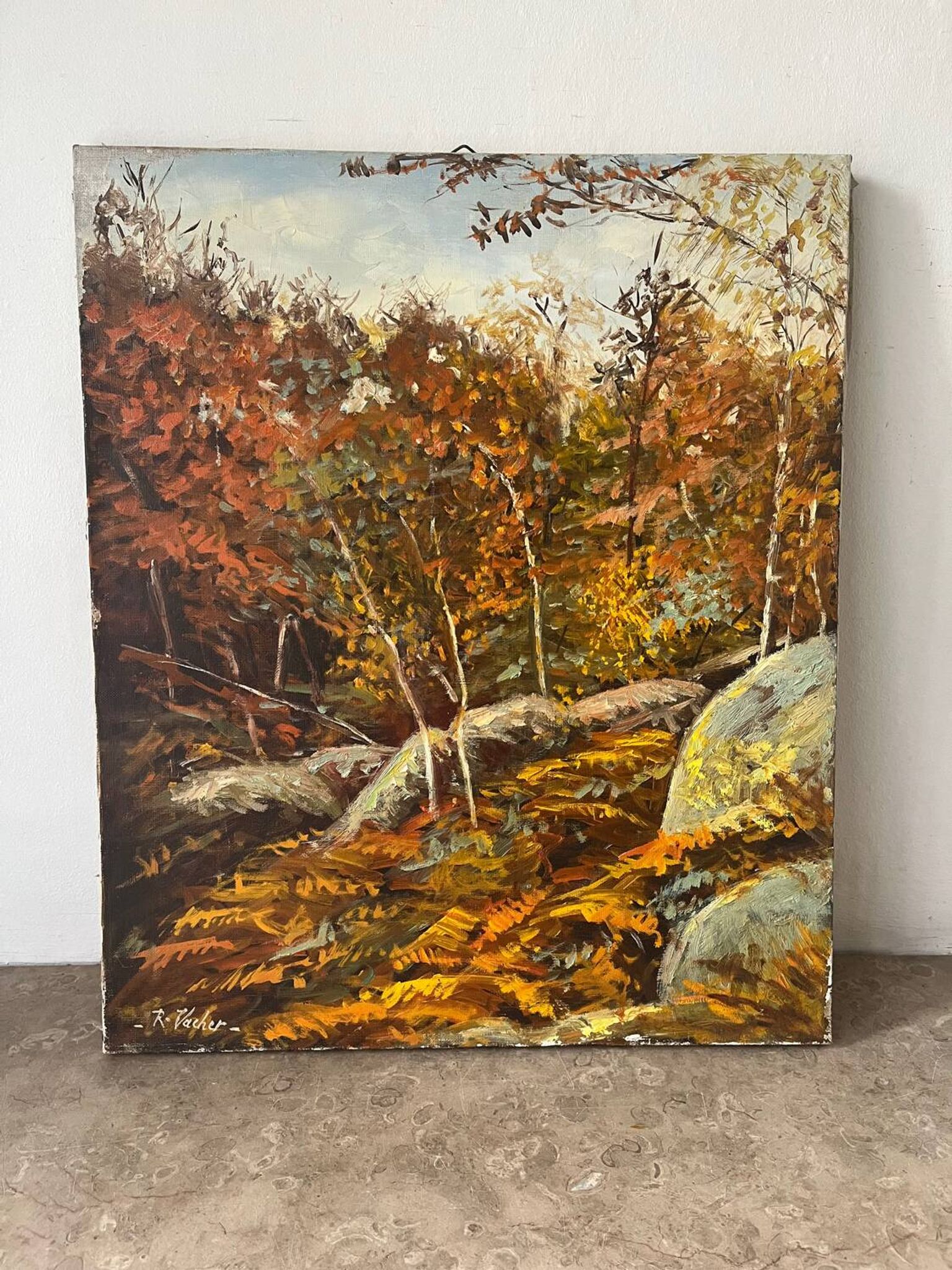 Forêt de Fontainebleau, signé R Vacher