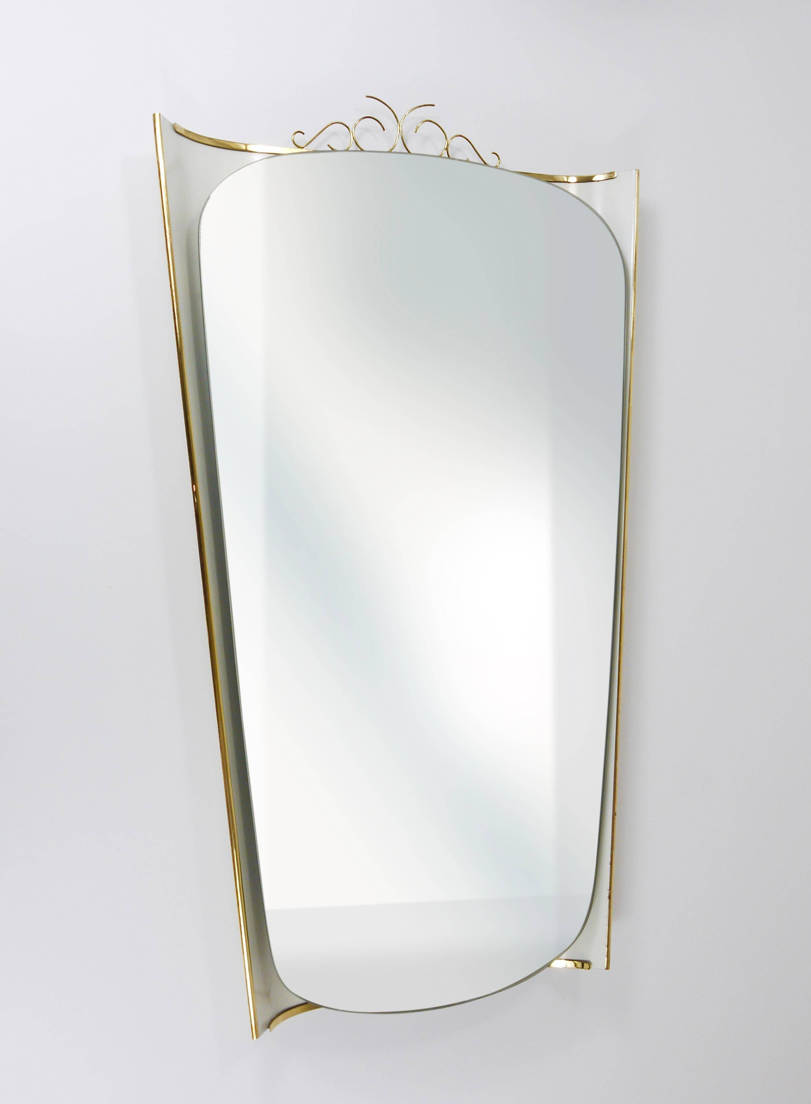 Mid-century illuminated wall mirror by Ernest Igl with brass crown, by Hillebrand.