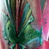 Large Art Deco pitcher in terracotta fish motifs, signed