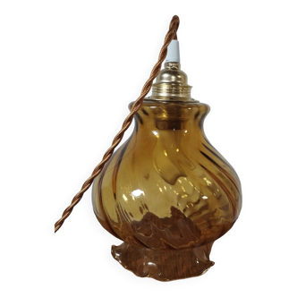 Lampe baladeuse tulipe ambrée, cordon textile doré