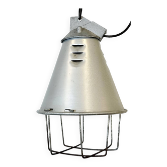 Lampe à Suspension Cage Industrielle Grise en Aluminium, 1970s