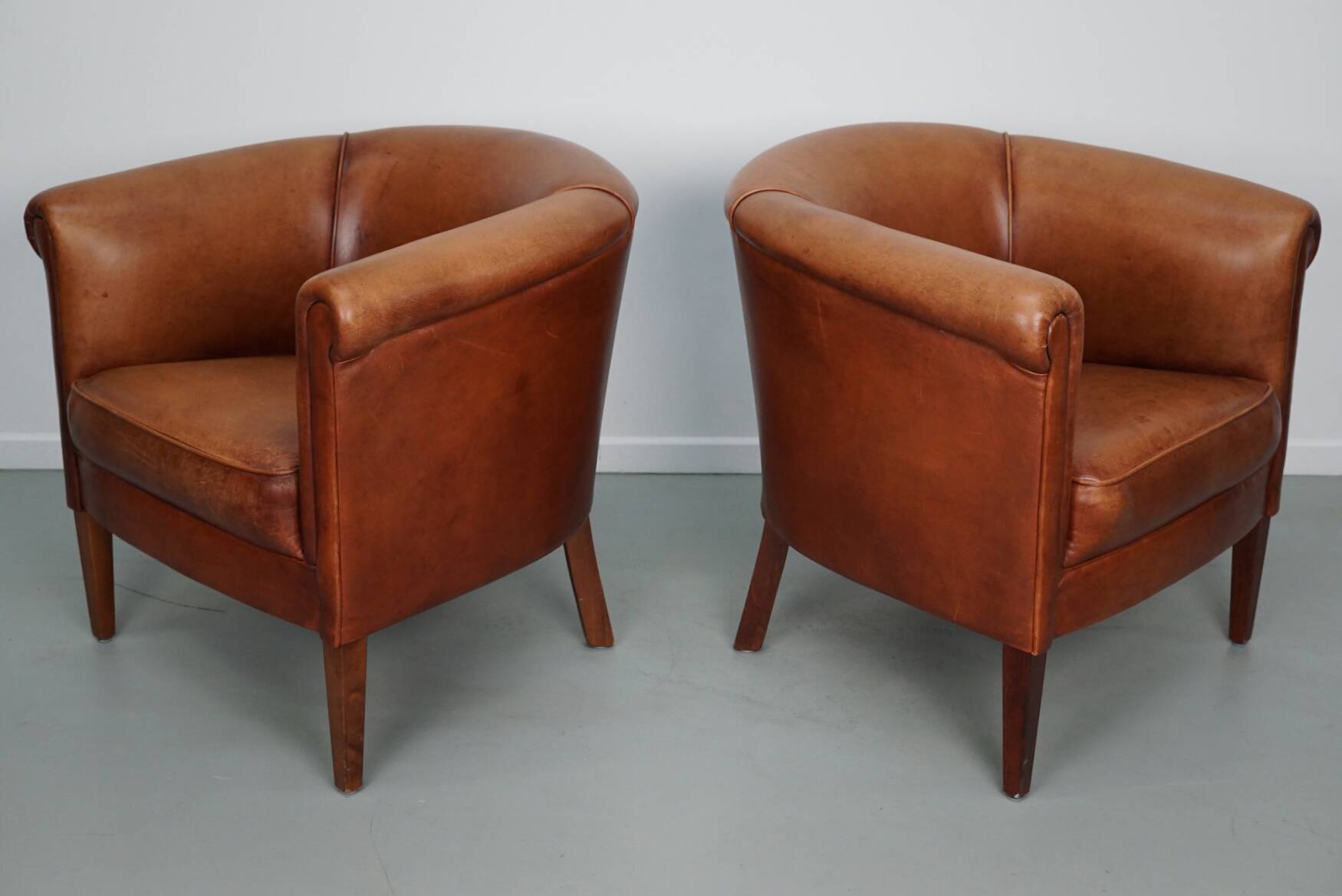 Vintage Dutch Leather Club Chairs, Set of 2