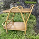 Rattan and oak trolley table