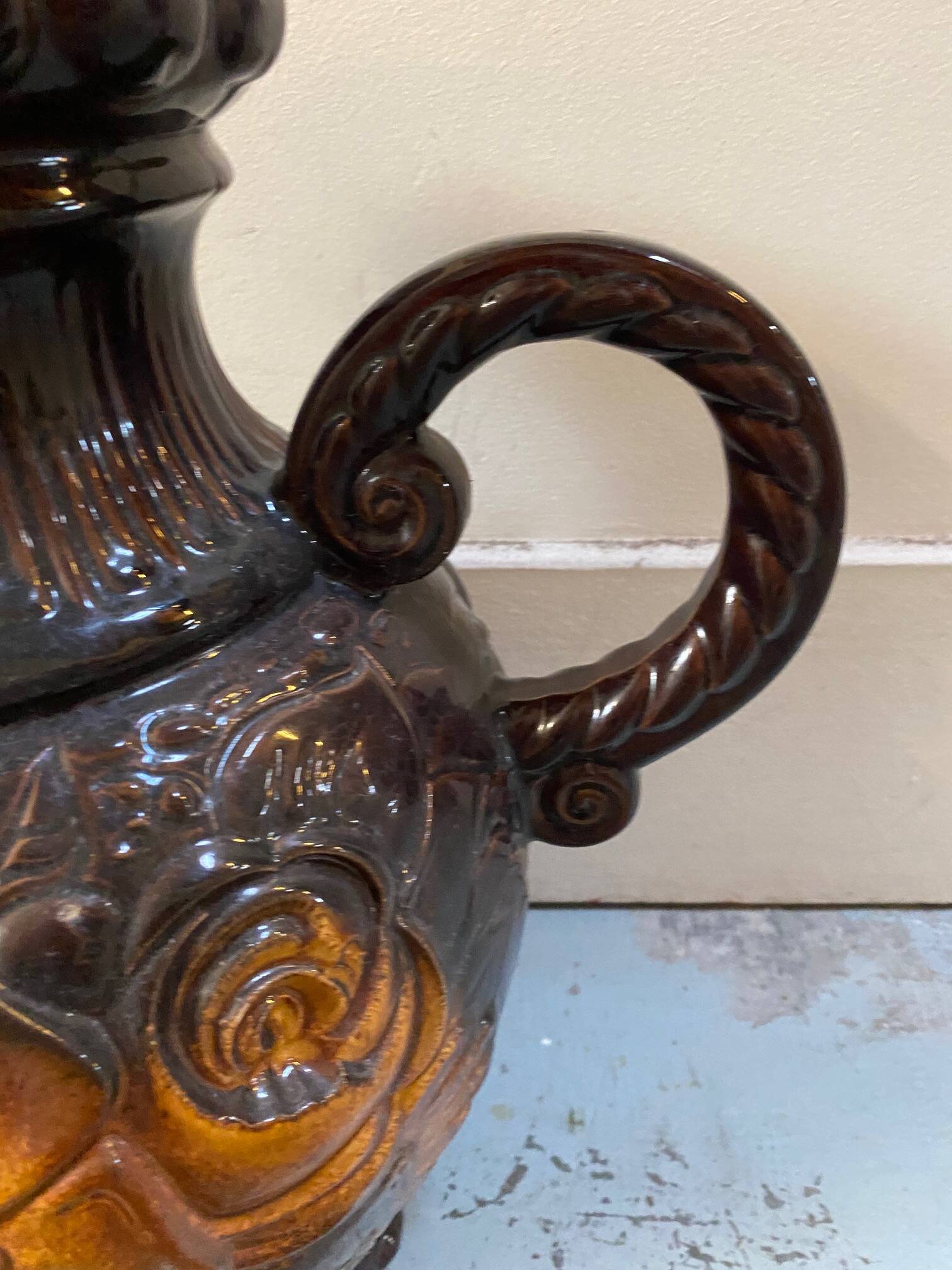 German scheuerich ceramic vase with flowers decor from the 70s