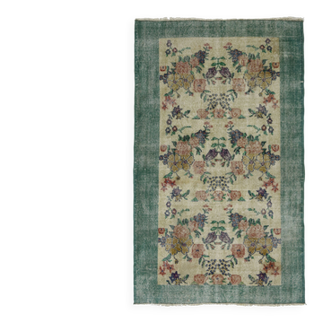 Vintage Turkish Carpet Floral Beige Green 194 x 109 cm