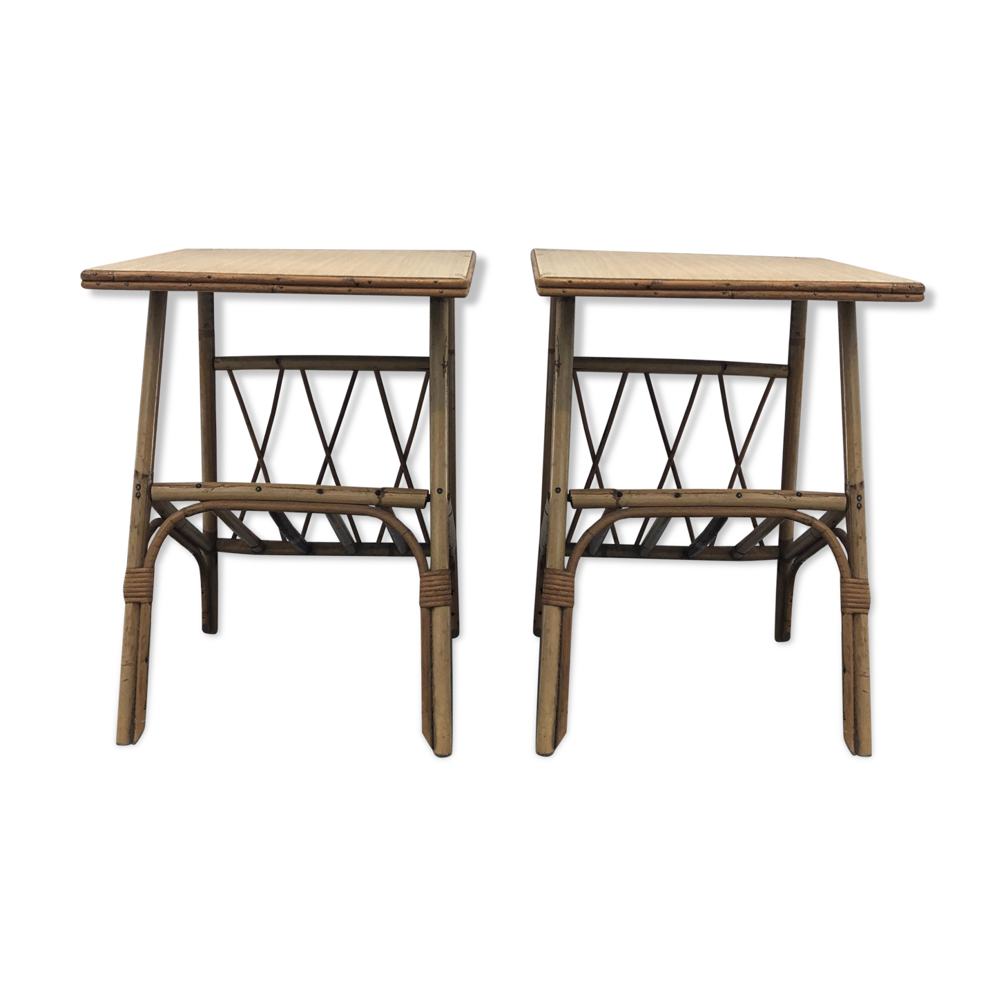 Pair of bedsides in rattan 60