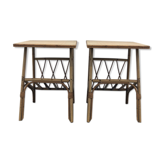 Pair of bedsides in rattan 60