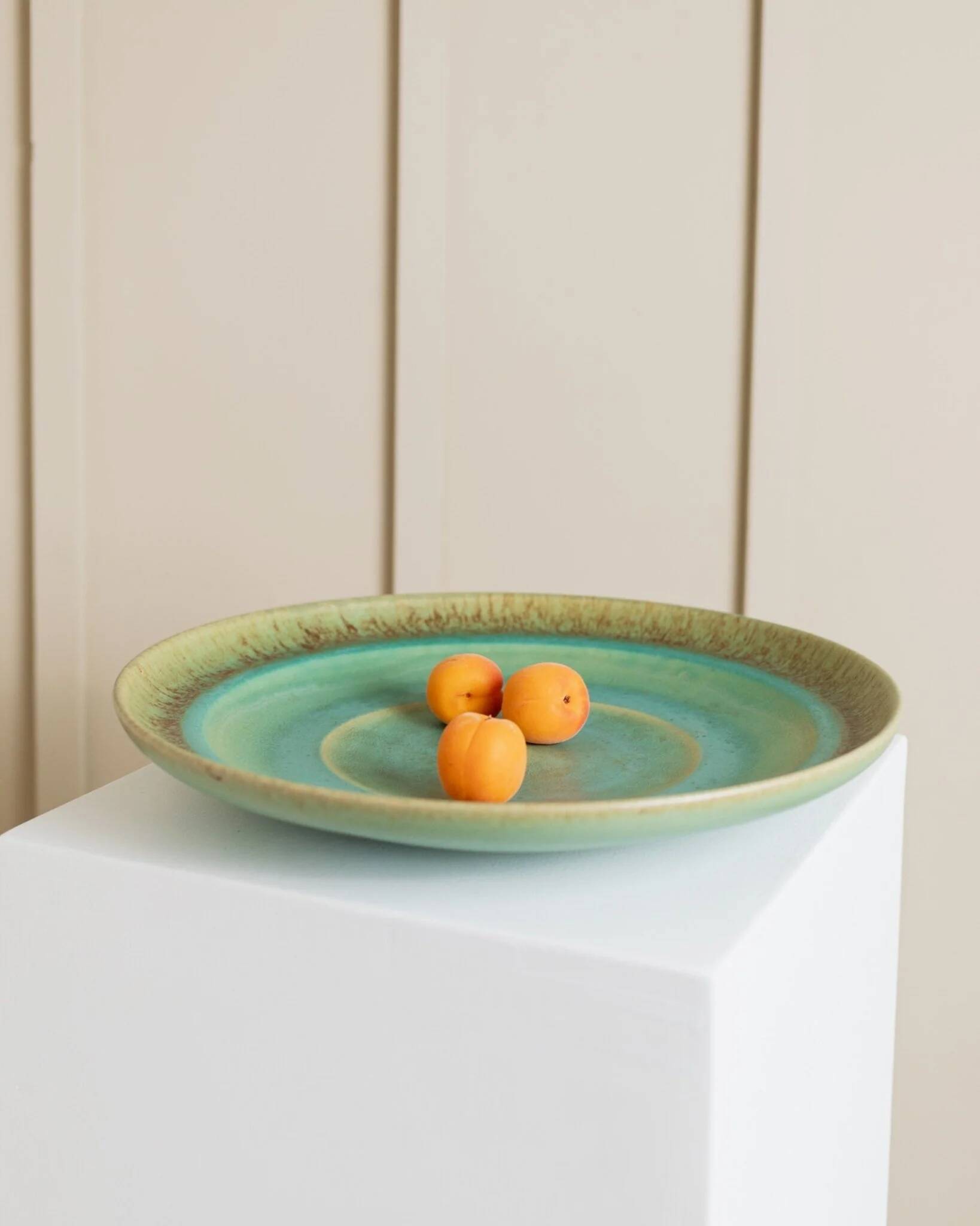 Green Turquoise Gradient Ceramic Bowl with Organic Shape, Large Danish Studio Piece, 1970s