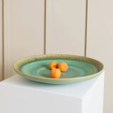 Green Turquoise Gradient Ceramic Bowl with Organic Shape, Large Danish Studio Piece, 1970s