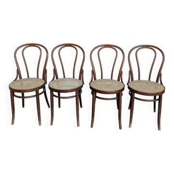 Set of 4 Bentwood Dining Chairs with Cane Seat / Bistro Thonet Style Chairs