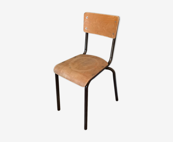 Chaise vintage poncée bois et métal marron