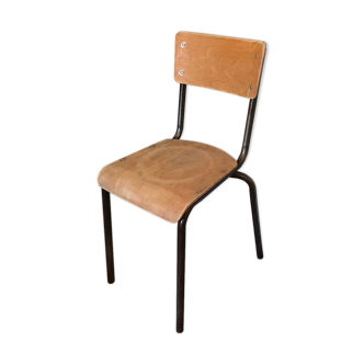 Chaise vintage poncée bois et métal marron
