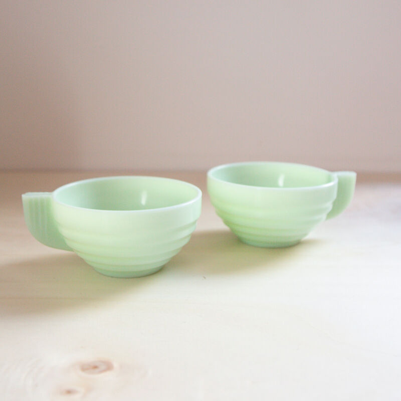 2 cups opaline green mint art deco