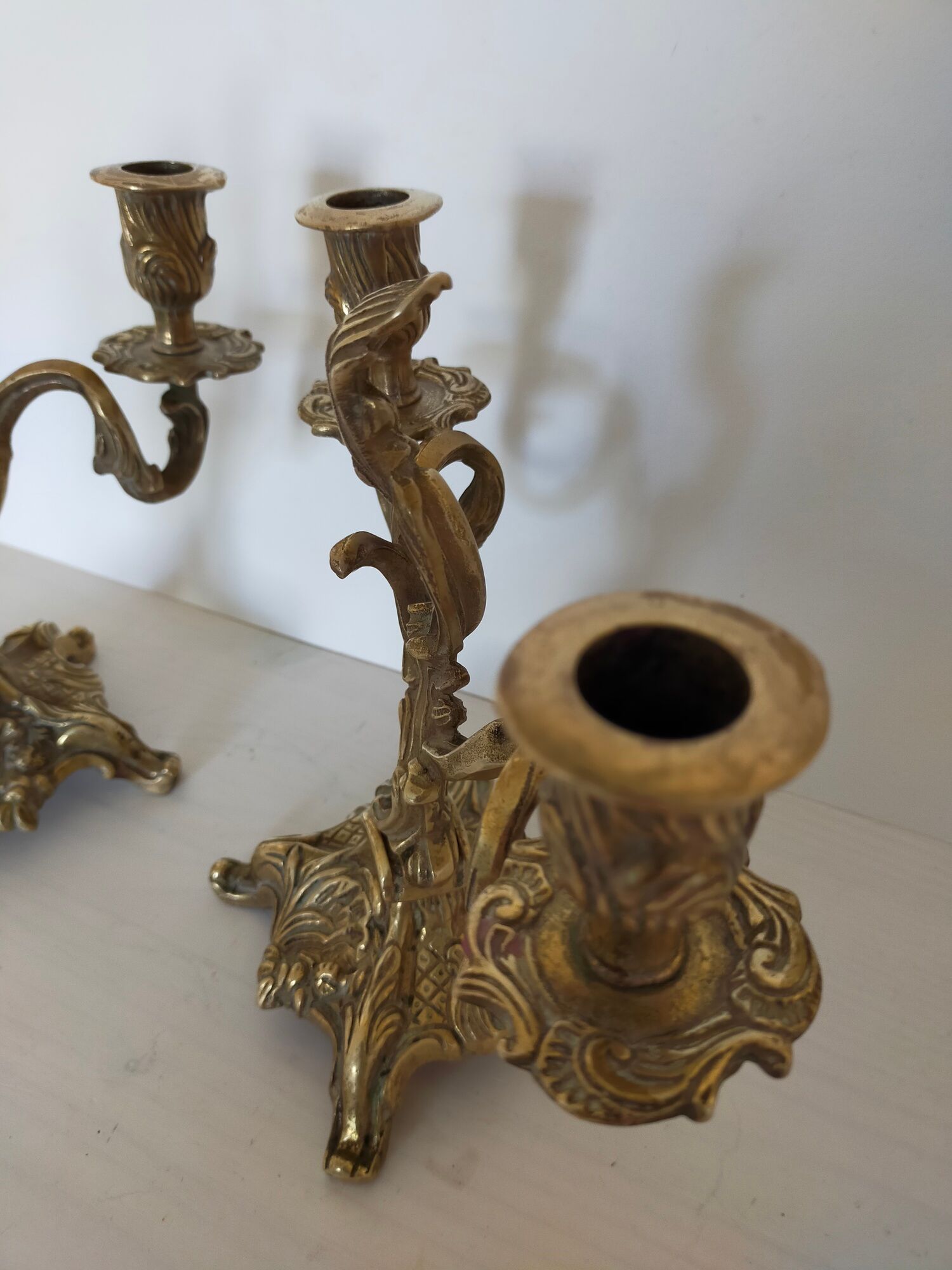 Pair of vintage brass 2-candle candelabra candlesticks