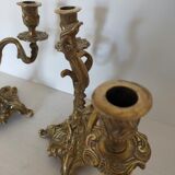 Paire de bougeoirs candélabres à poser 2 bougies en laiton vintage