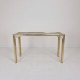 Italian Rectangle Side Table in Brass Bamboo and Smoked Glass, 1970s