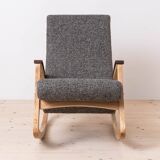 Mid Century Modern Vintage Rocking Chair, Czechoslovakia, 1950s, Reupholstered