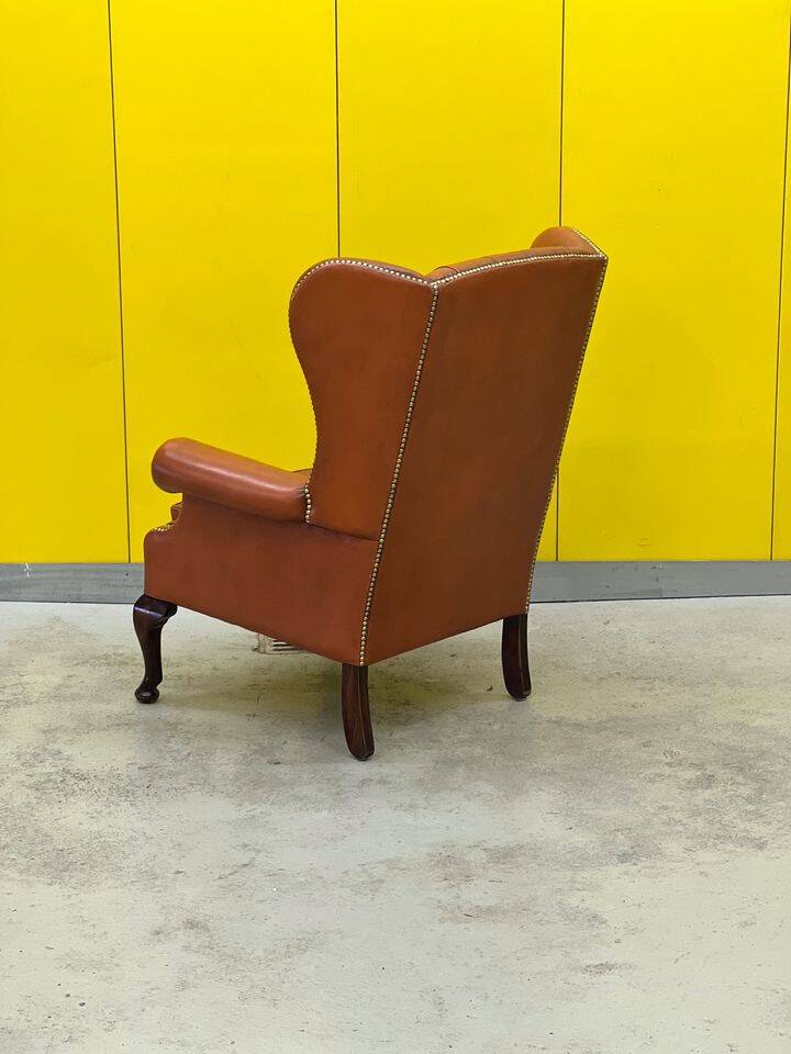 Fauteuil Chesterfield en cuir marron clair vintage