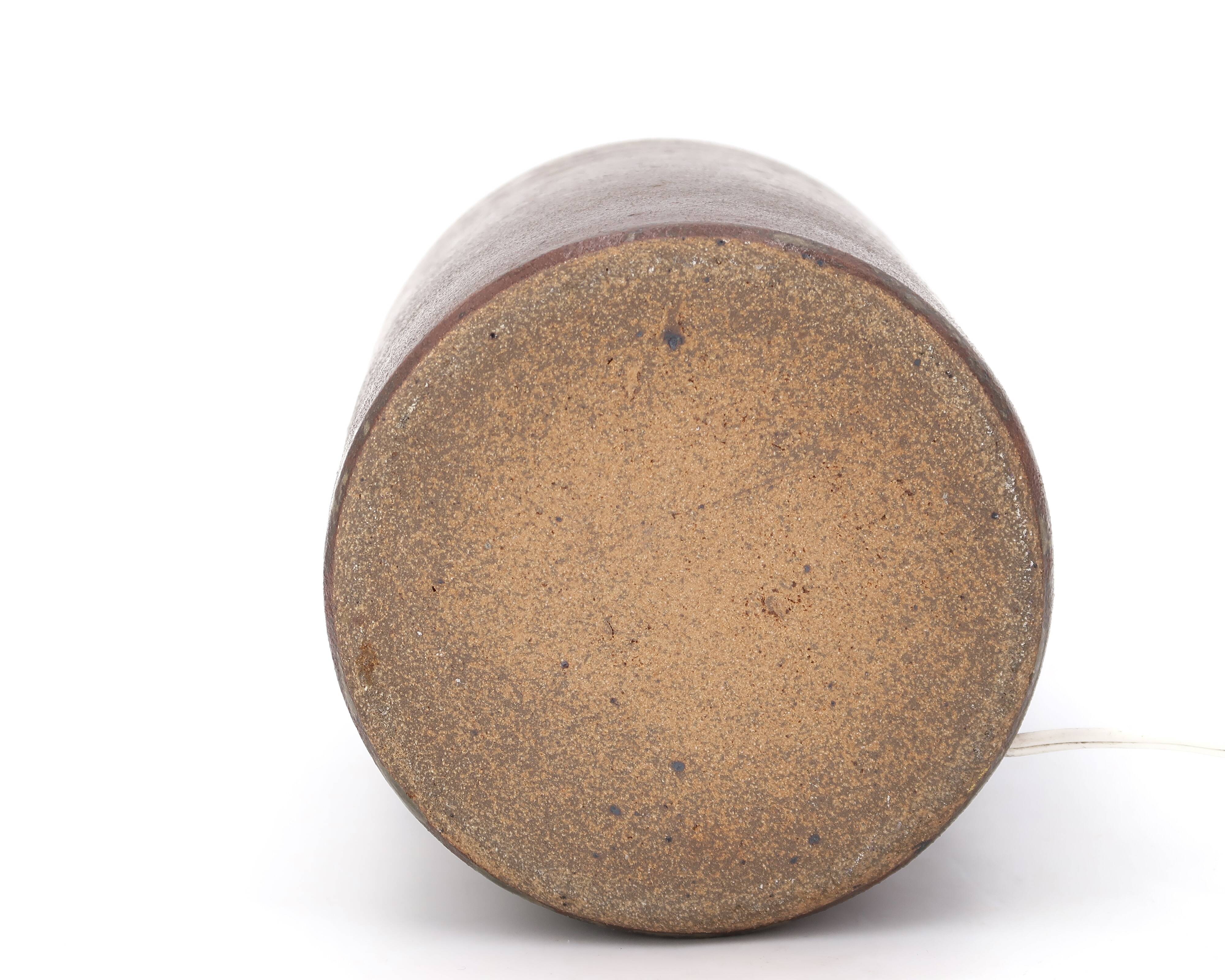 Cylindrical stoneware potter's lamp base, 1970s