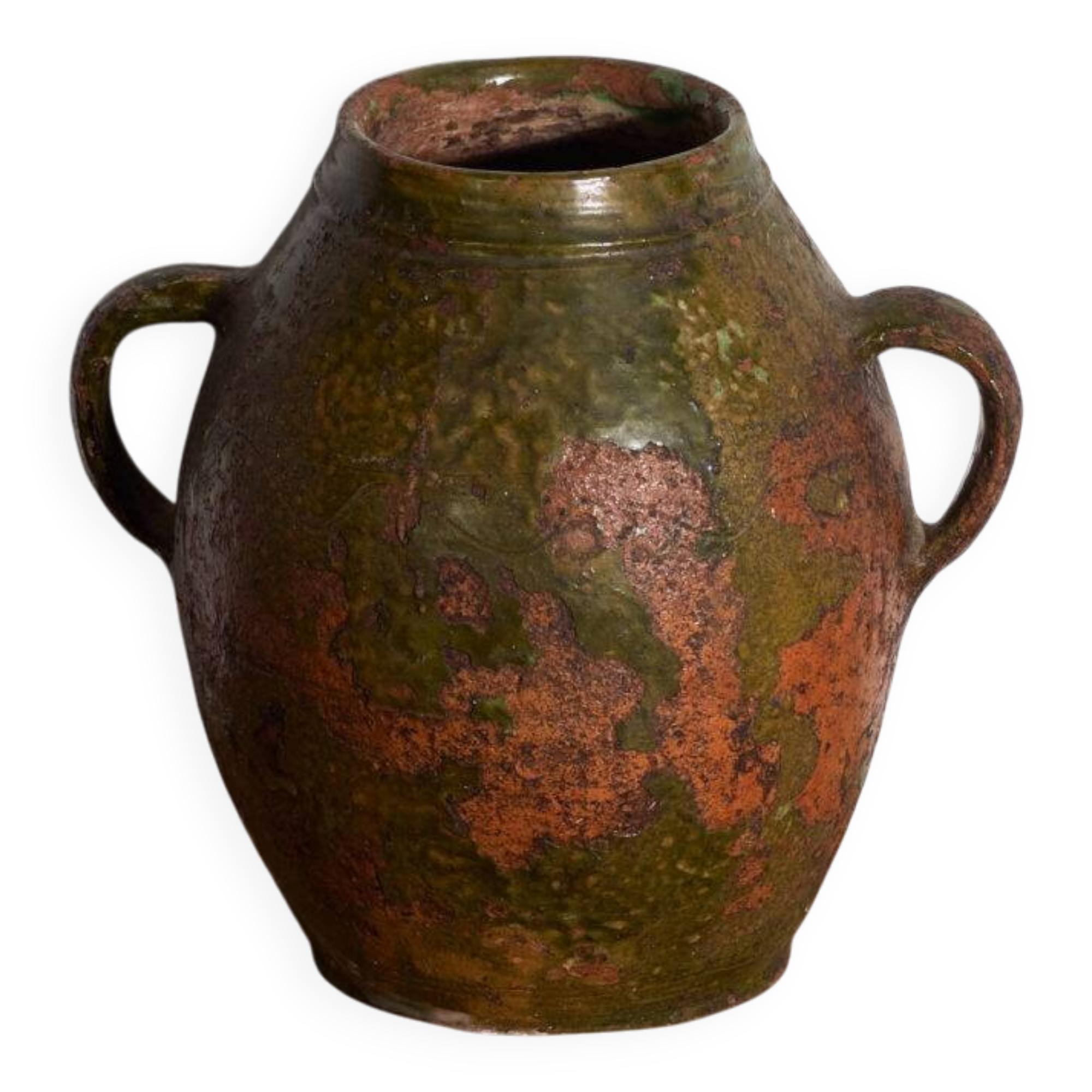 Ancient pot with two handles in glazed ceramic – Central Europe, around 1920
