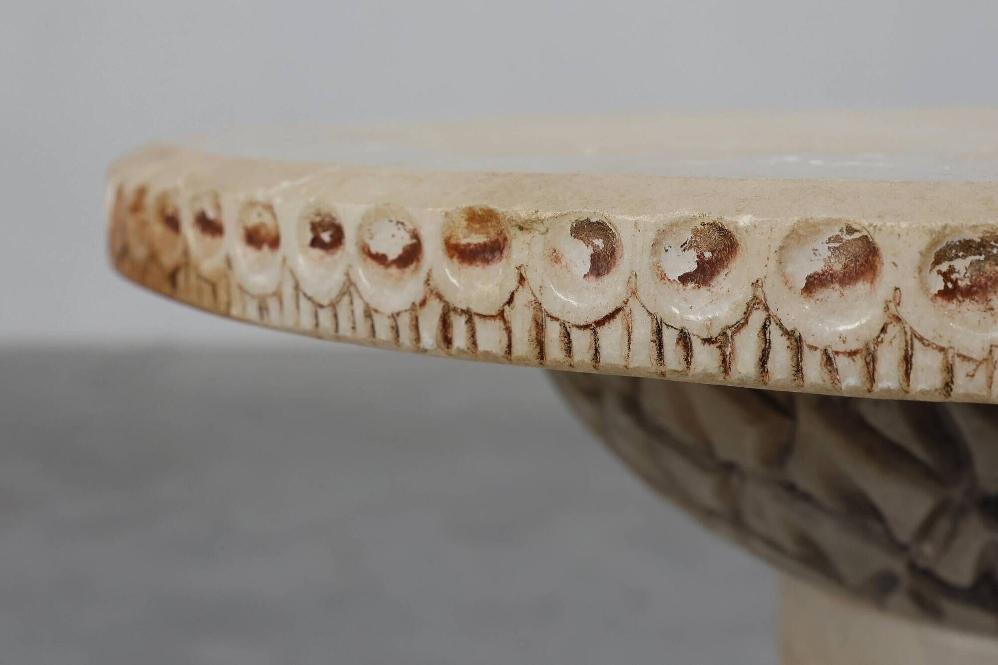 Carved alabaster pedestal with engraved figures, Italy ca. 1900