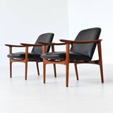 Paire de fauteuils scandinaves en teck et cuir Westnofa Norvège 1960