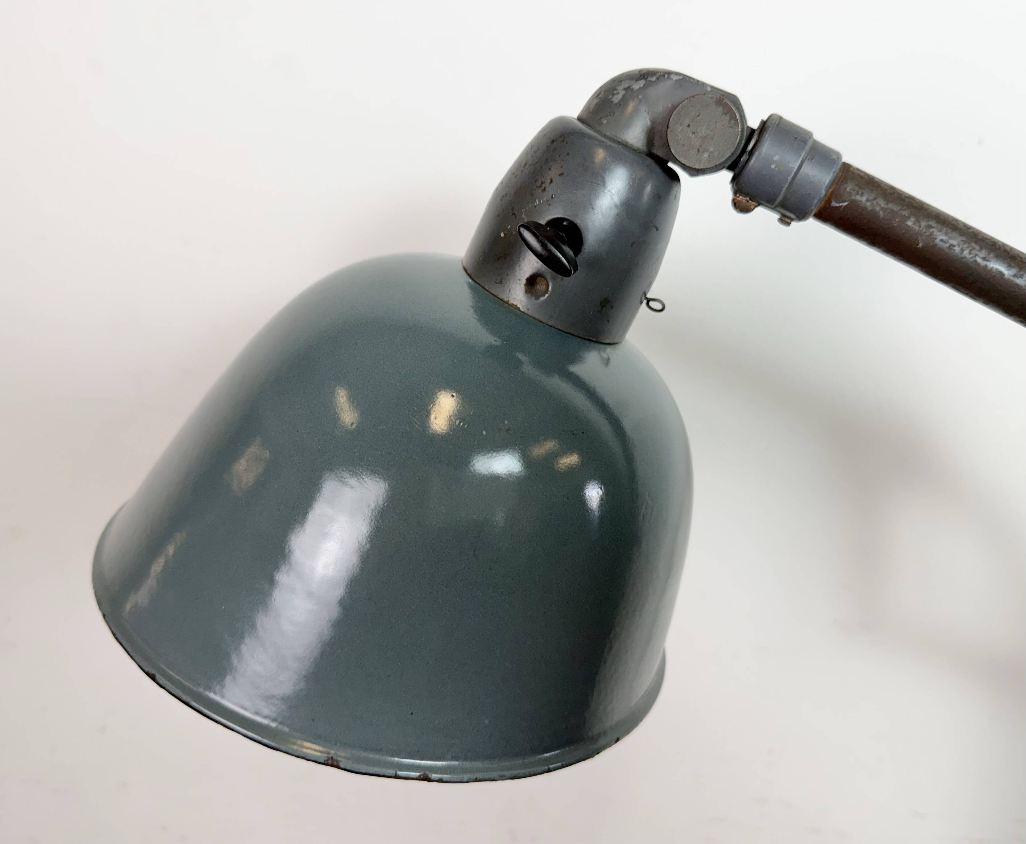 Industrial Grey Enamel Workshop Table Lamp from Siemens, 1950s