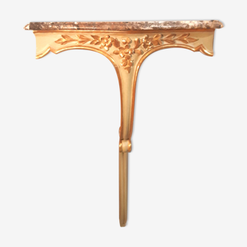 Louis XV style wall lamp console, twentieth century, wood and gilded stucco marble top
