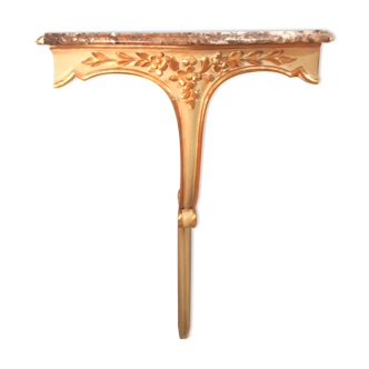 Console d'applique style Louis XV ,époque XXè ,en bois et stuc doré plateau marbre