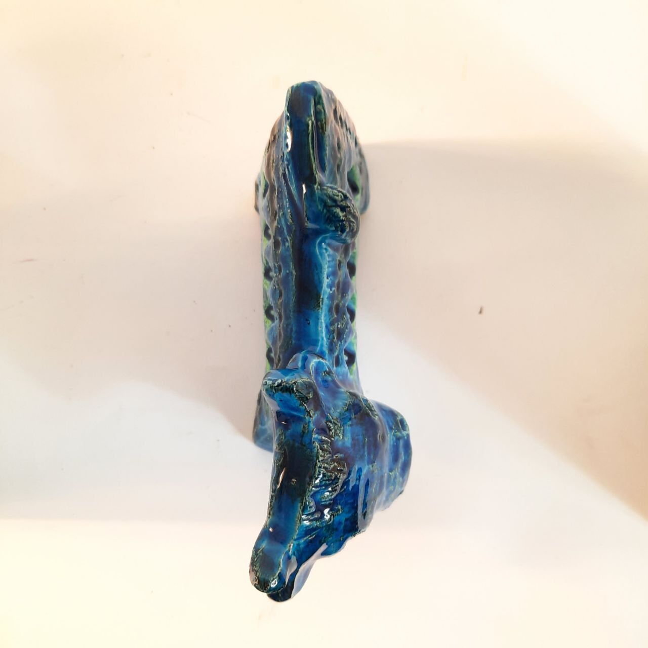 Vintage bull statue, design aldo londi for bitossi, rimini blue series.