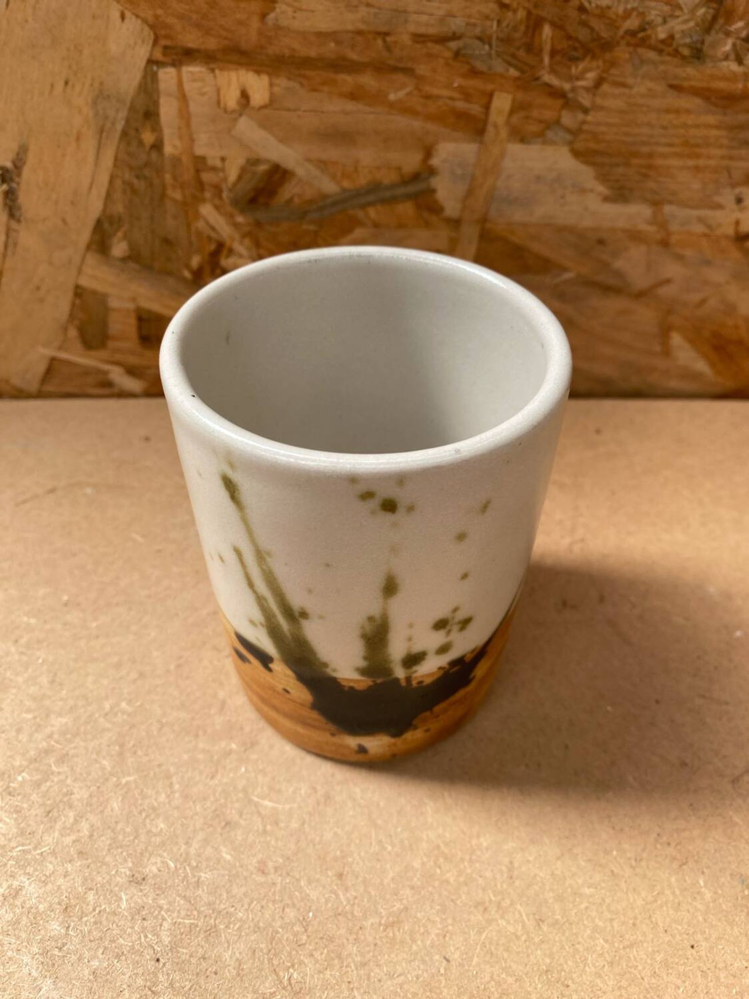 Ancien Pot Tasse Poterie De La Colombe Grès Beige Marron Vintage