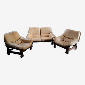 Salon bresilien canapé 2 fauteuils 1960 cuir