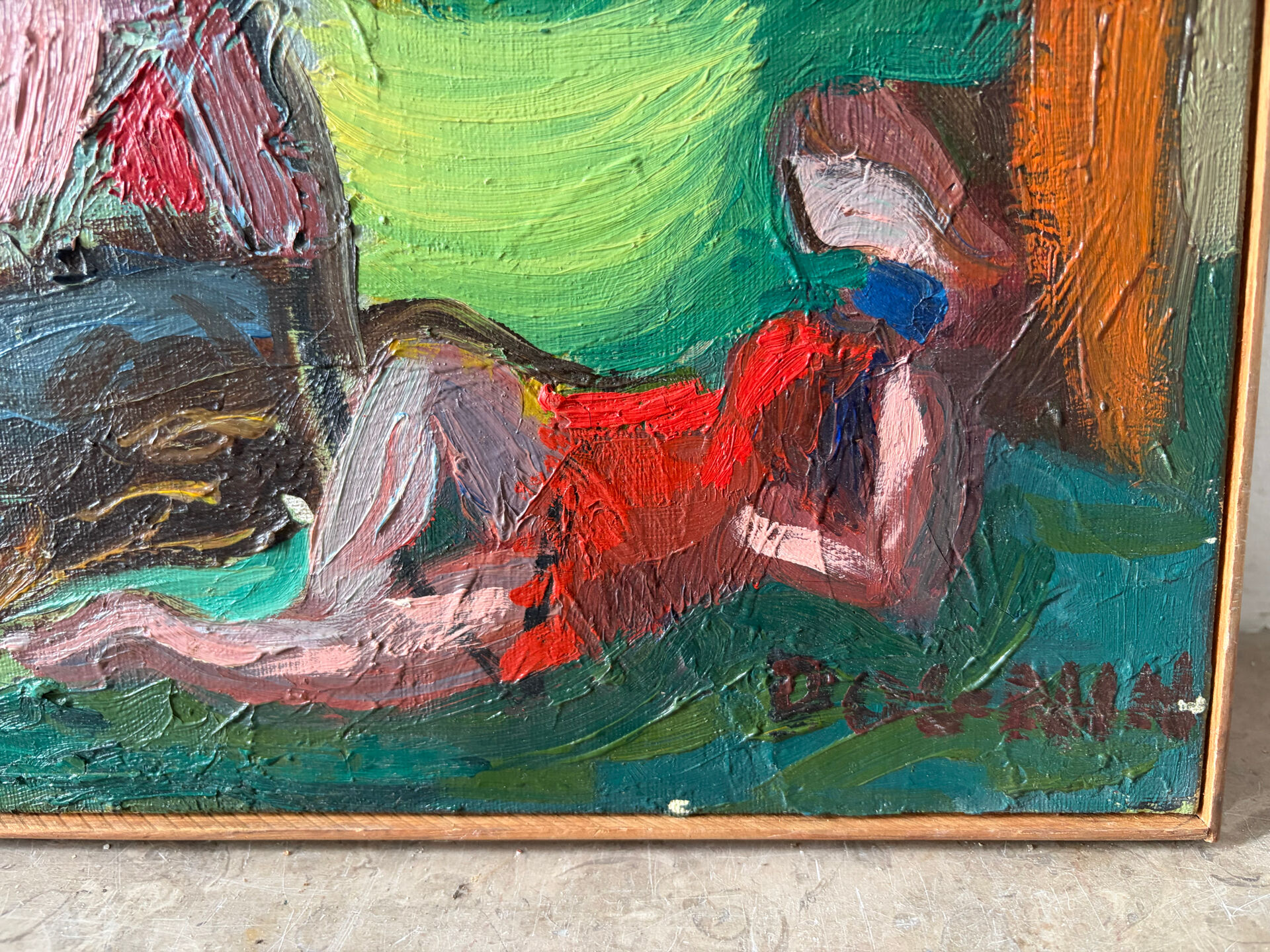 Abstract oil on canvas signed Dognin
