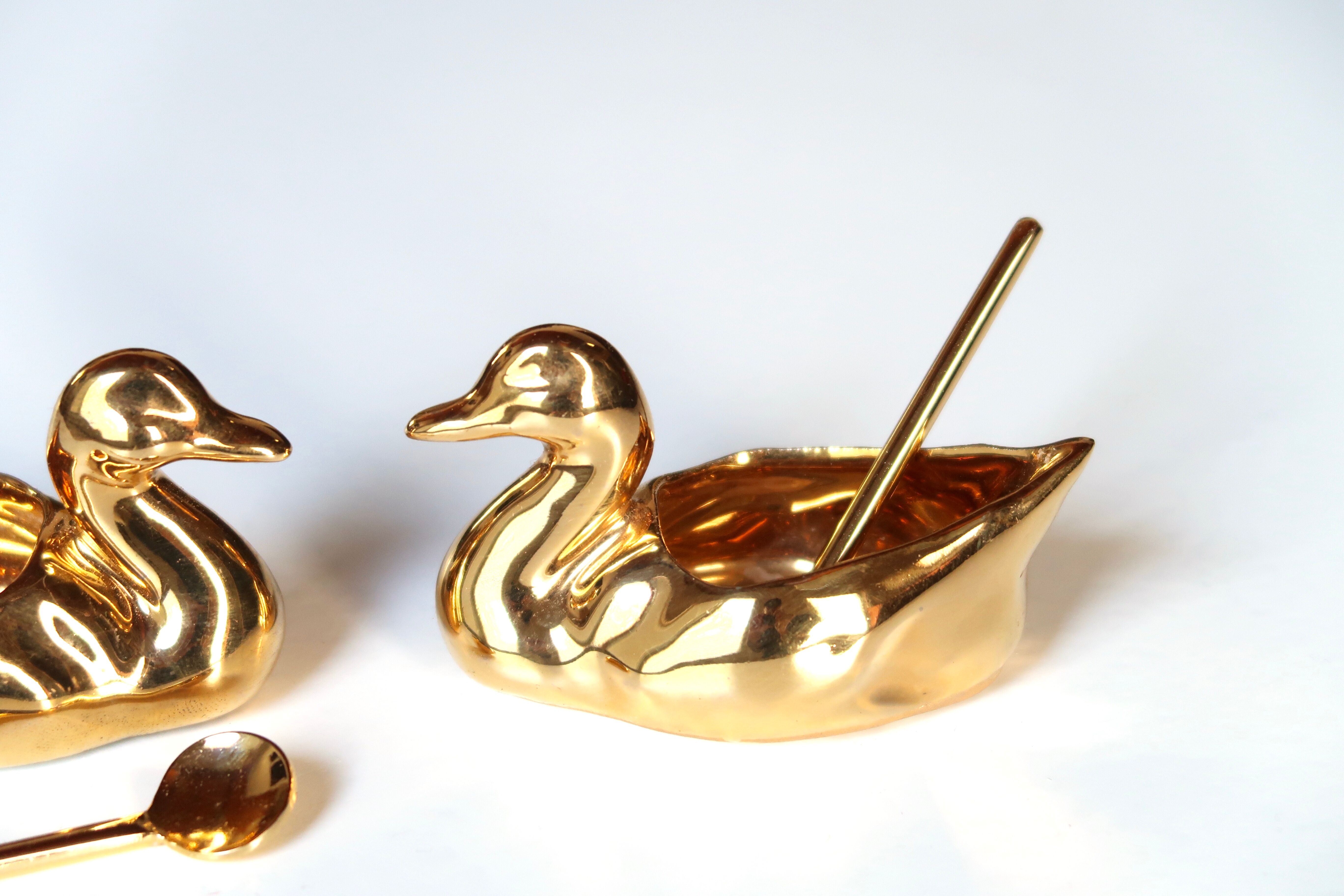 Pair of salt ducks in Limoges porcelain, 50s