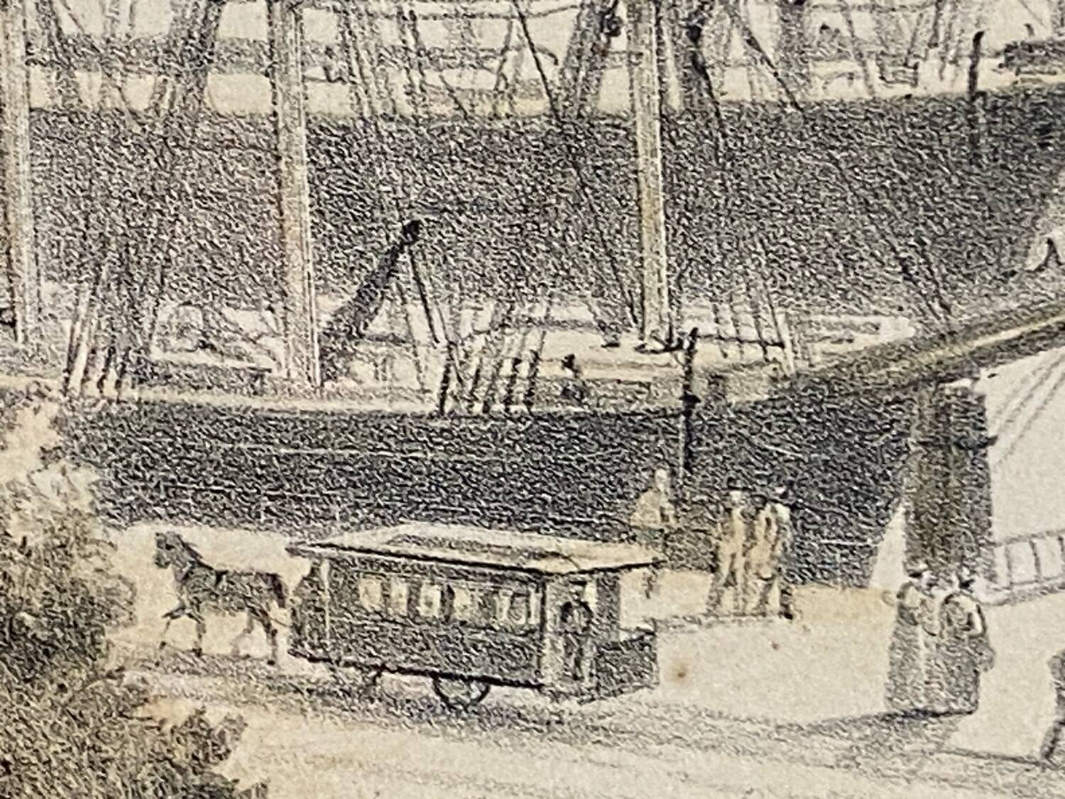 Lithograph under glass "Port of Hamburg", 19th century.
