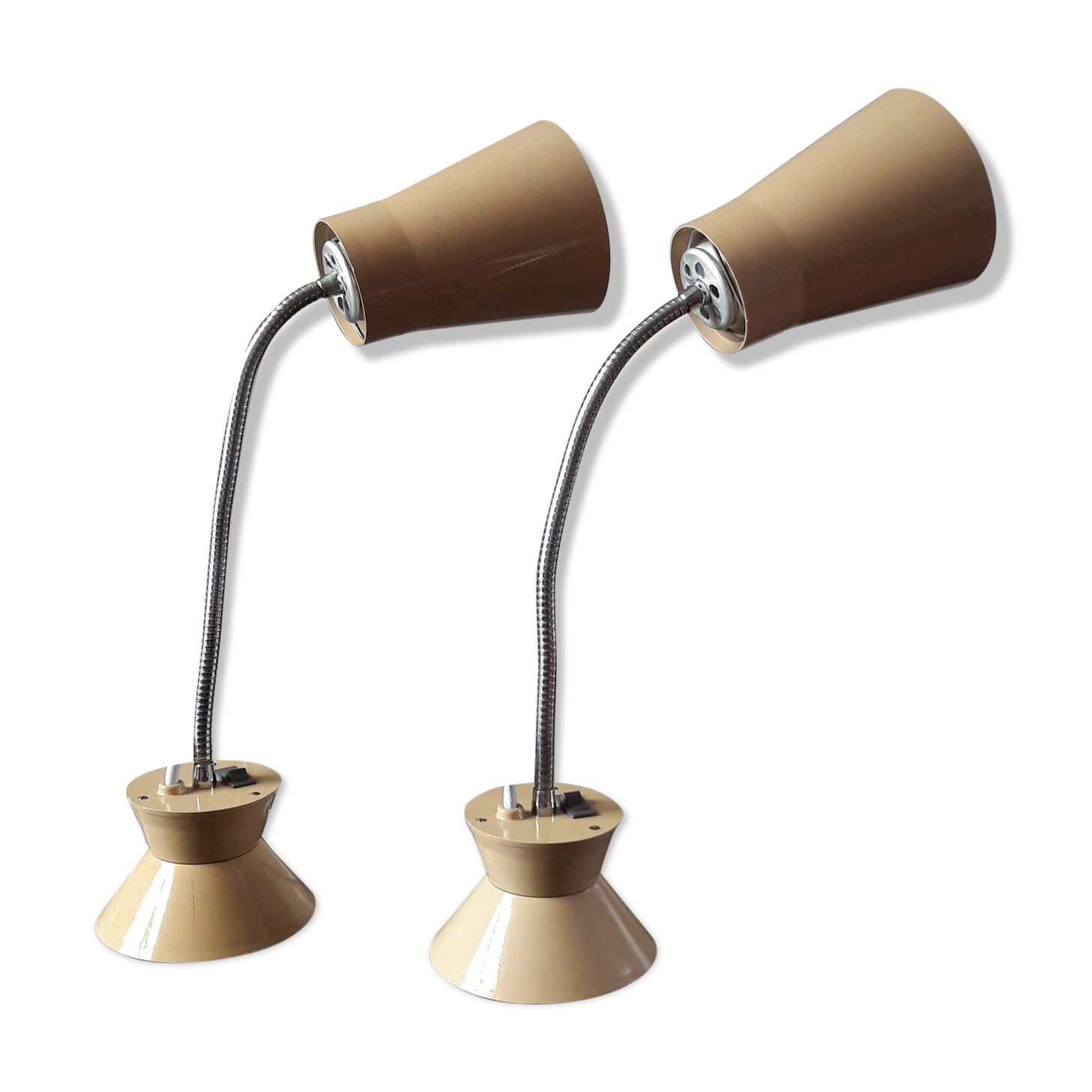 Set of two Armelec 92 beige workshop lamps 1950