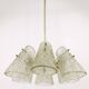 J.T. Kalmar Lustre in Brass, with Textured Glass Shade in Cone Shape, Austria, 1950