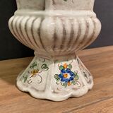 Vase on hexagonal earthenware pedestal with moustiers decoration