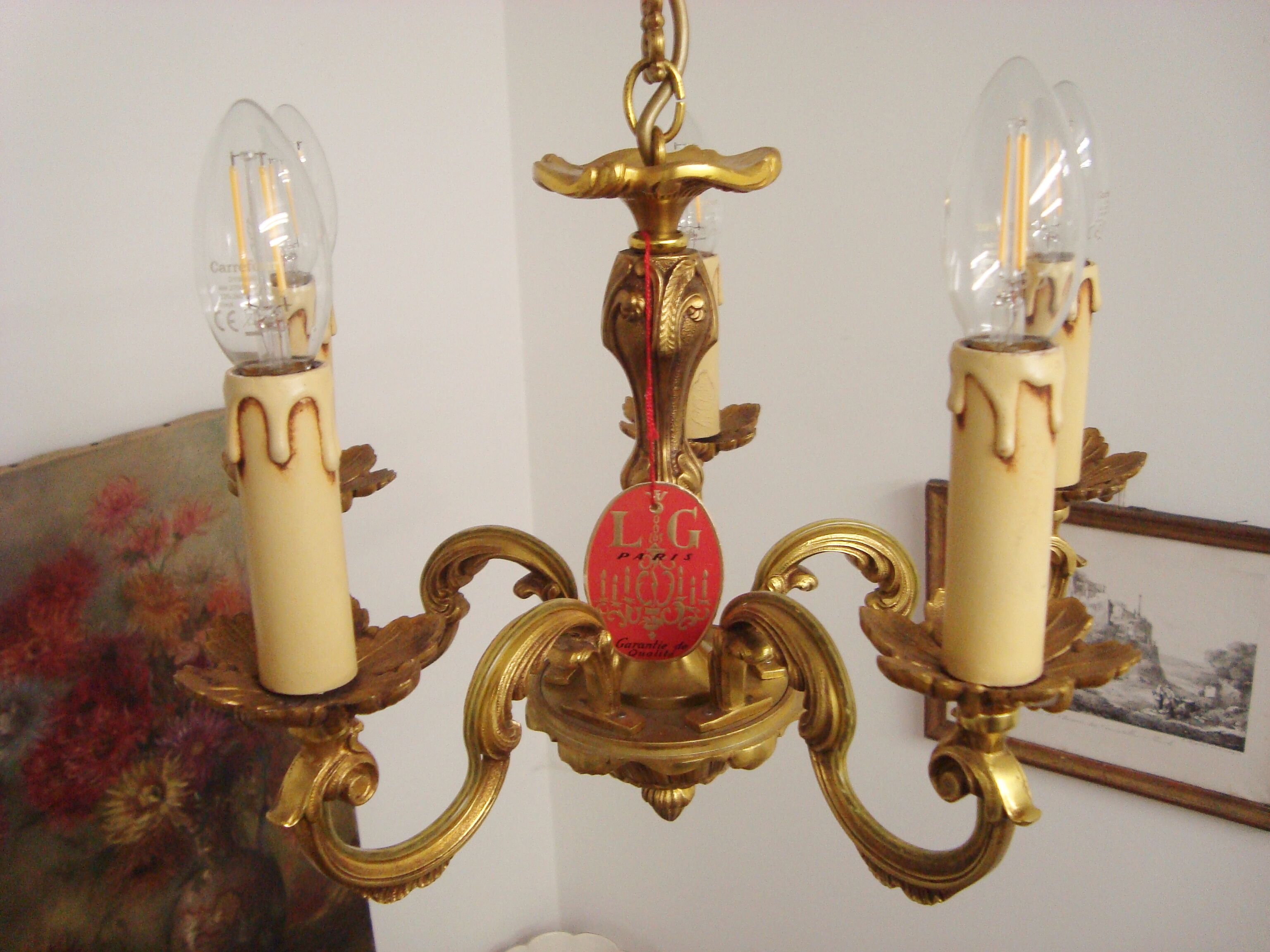 Lustre vintage Lucien Gau Paris en bronze