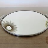 Round mirror tray, in chrome metal, Art Deco, 1930s-1940s